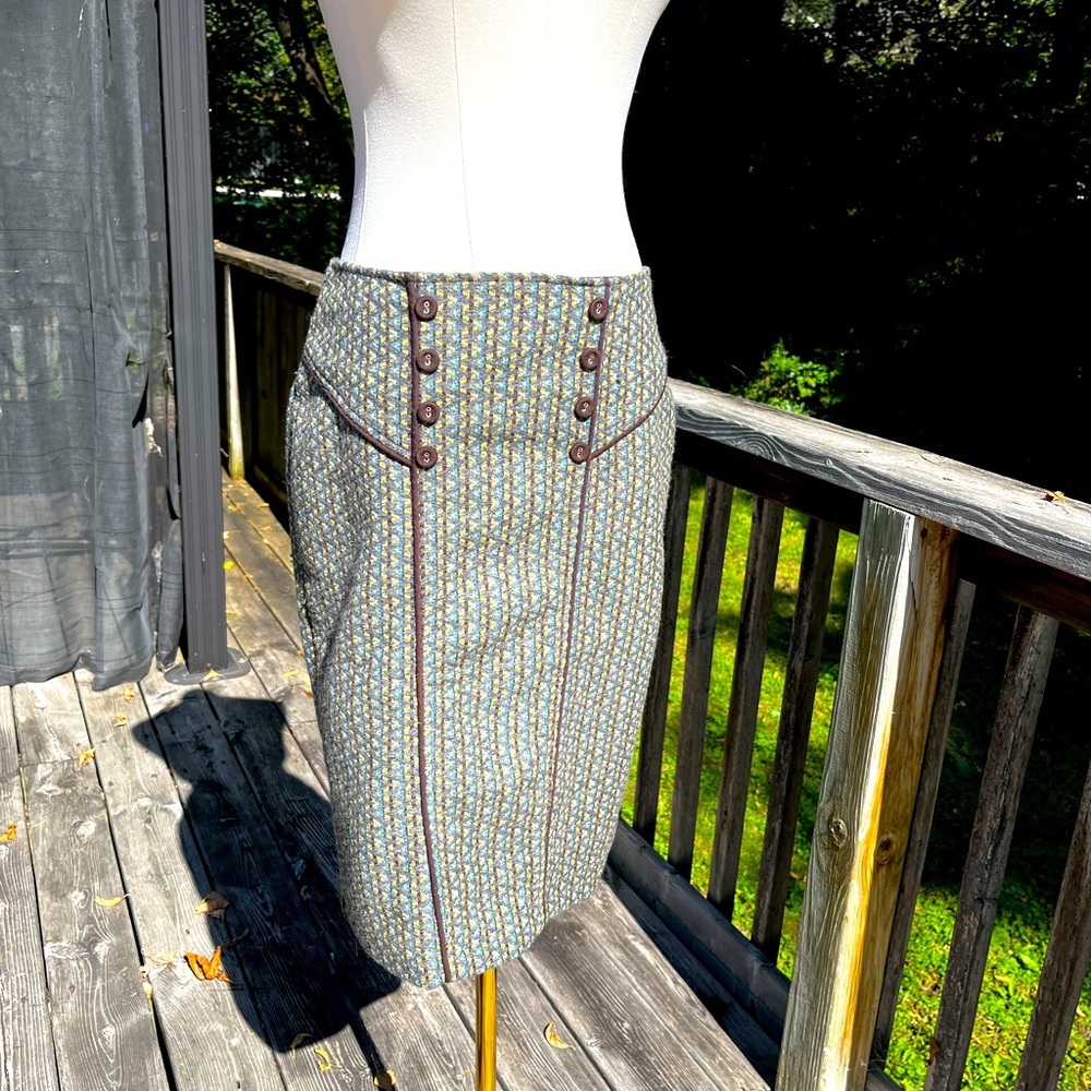 Eva Franco Anthropologie Sz 4 Multicolor Tweed Midi Pencil Skirt